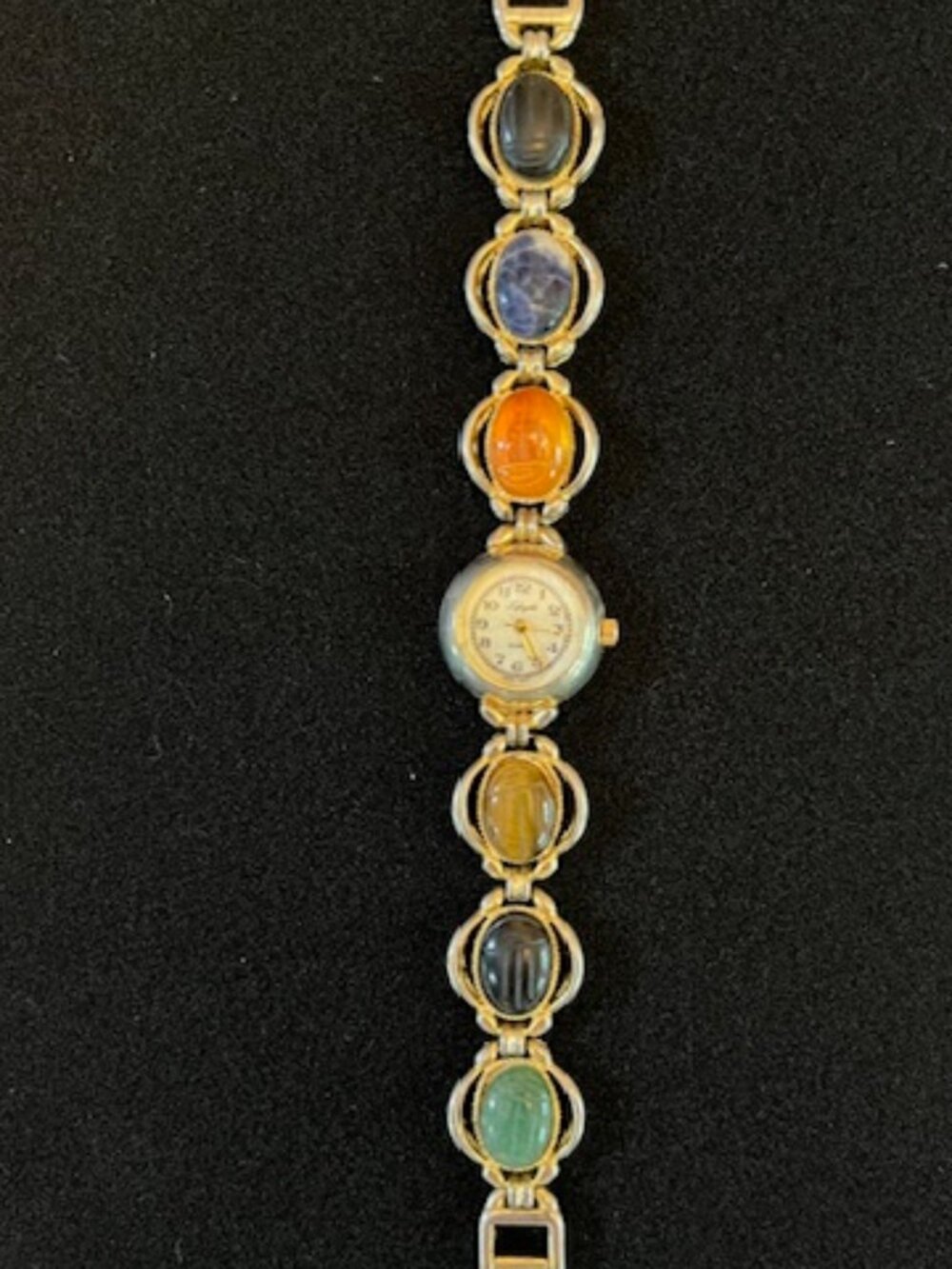 LAFAYETTE | Multi-colored Gemstone Bracelet Watch Scarab Beetle - NEW Battery